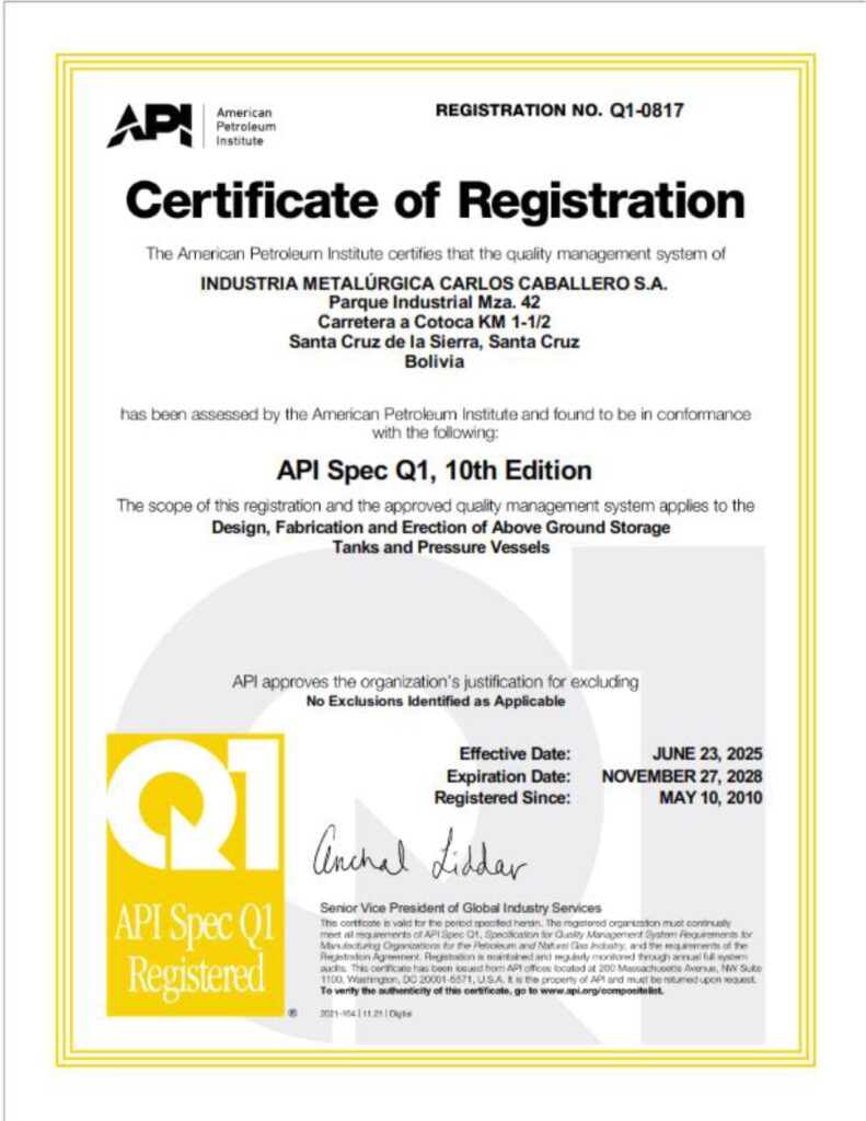 API Q1 CERTIFICATE